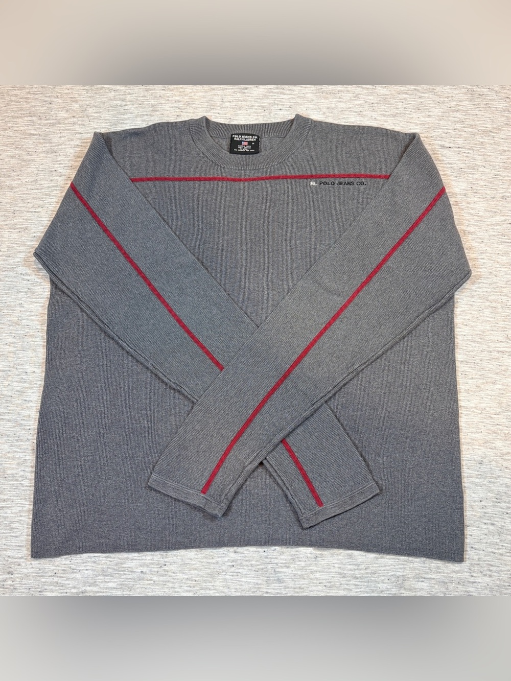 Ralph Lauren Polo Jeans Co. Gray Crewneck Long Sleeve Sweater Size Medium